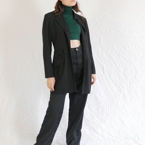 Black Long Blazer with Romantic Collar